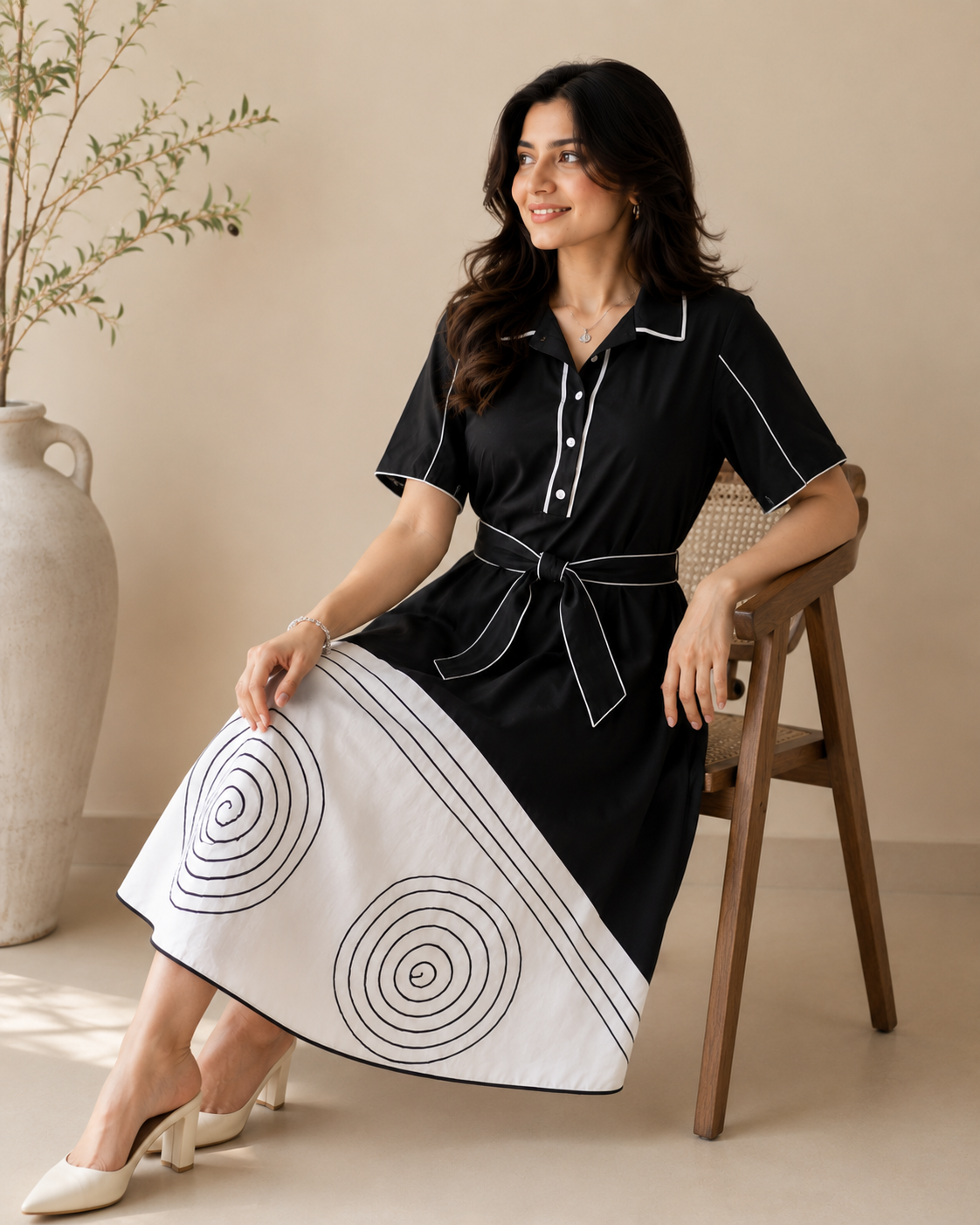 Midnight Swirl Cotton Midi Dress
