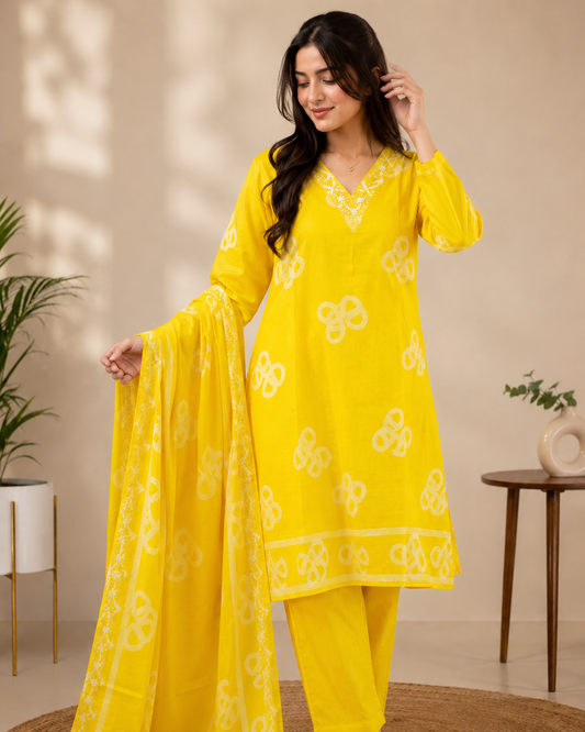 Sunshine Bloom Cotton Kurti Set