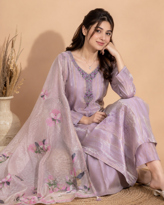 Lavender Luxe Mul-Chanderi Kurti Set
