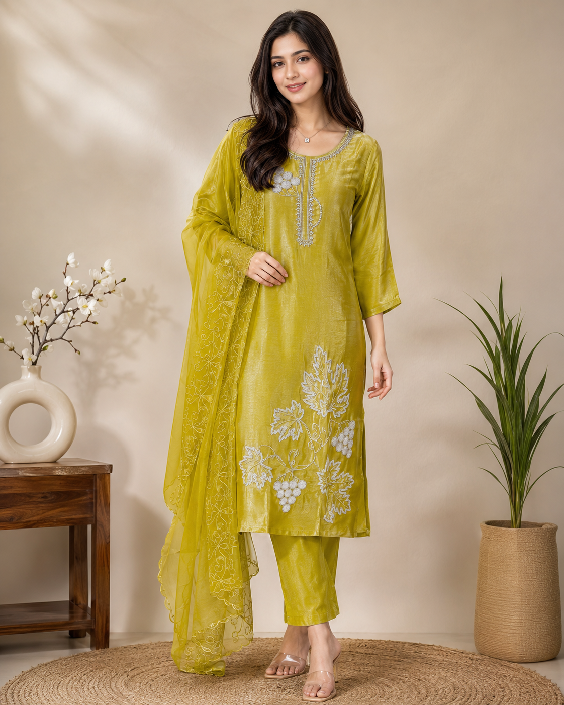 Lime Luxe Embroidered Kurti Set