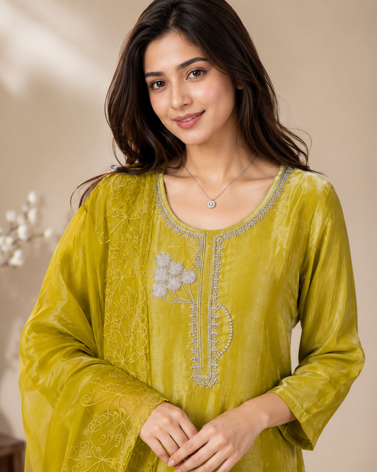 Lime Luxe Embroidered Kurti Set