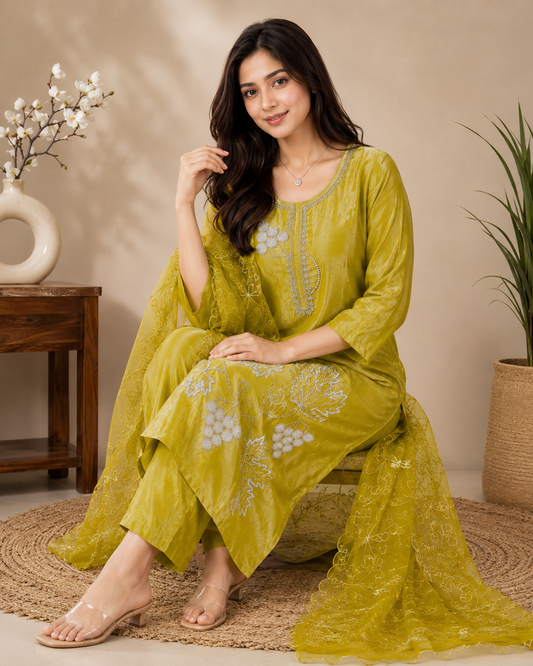 Lime Luxe Embroidered Kurti Set