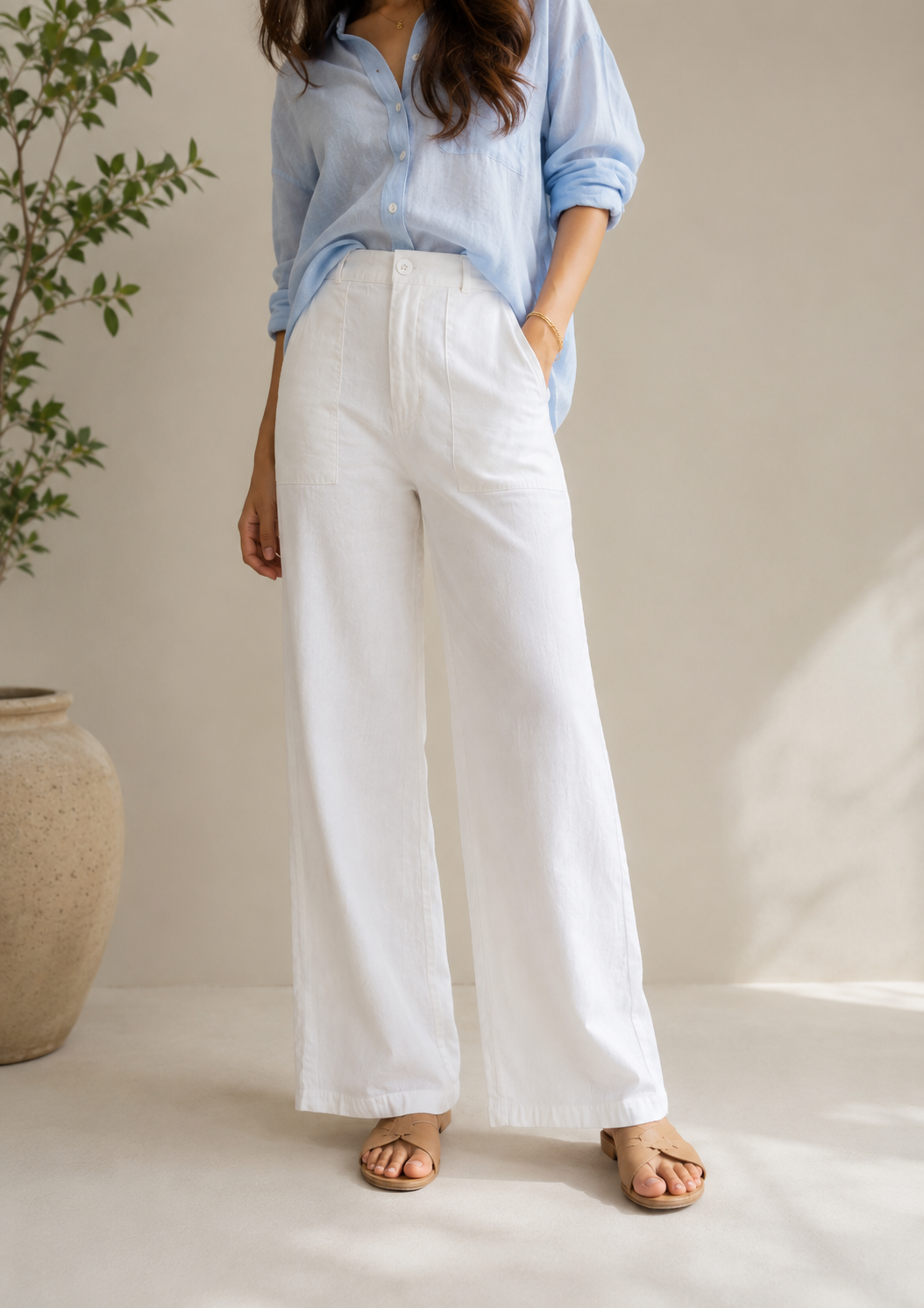 Ivory Ease Linen Pants