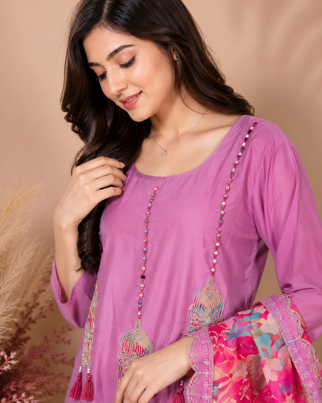 Pink Noor Embroidered Kurti Set
