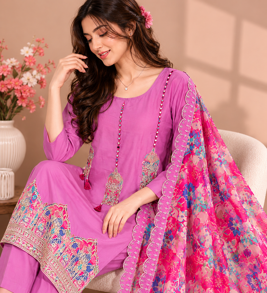 Pink Noor Embroidered Kurti Set