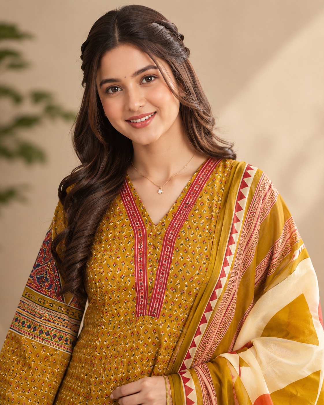Mustard Noor Cotton Anarkali Suit Set