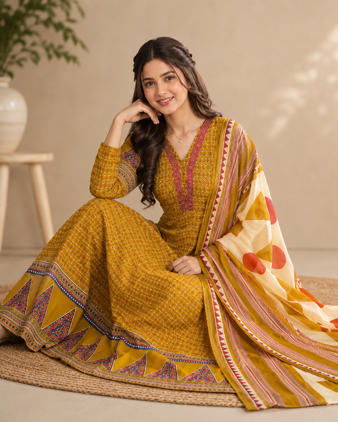 Mustard Noor Cotton Anarkali Suit Set