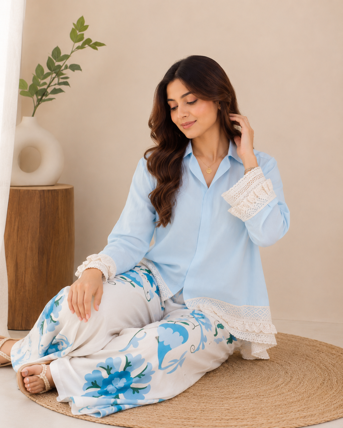 Azure Bloom Luxe Co-ord Set
