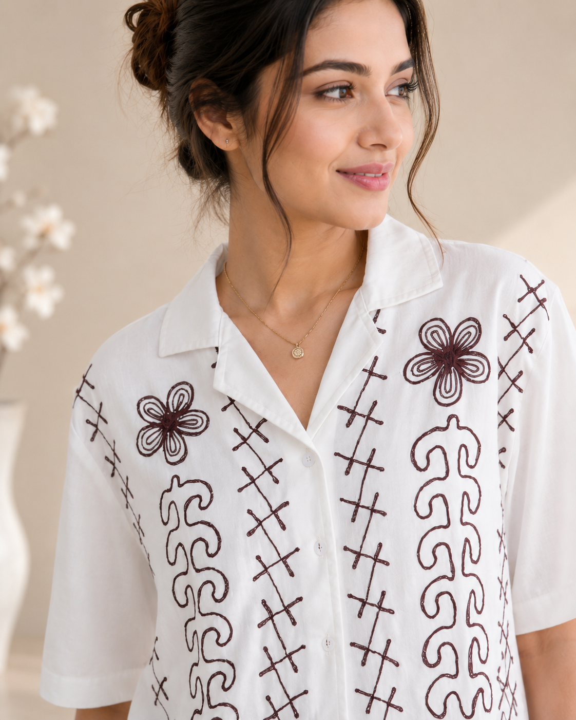 Ivory Bloom Embroidered Cotton Top