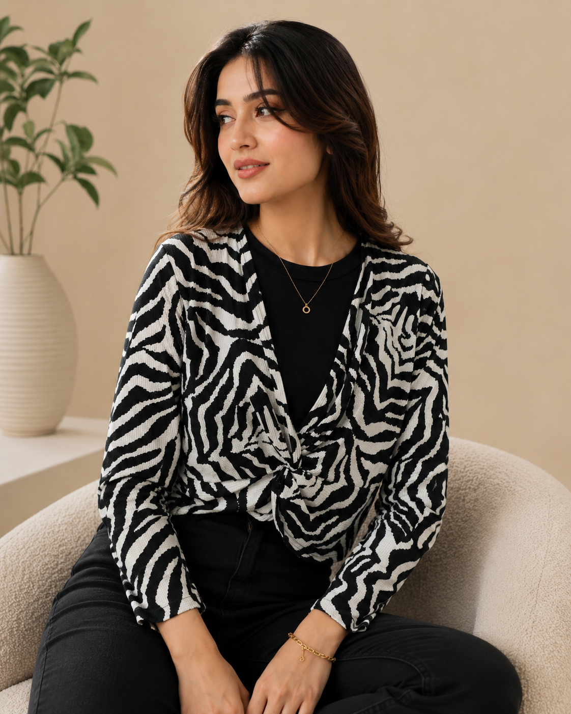Midnight Zebra Knot Top
