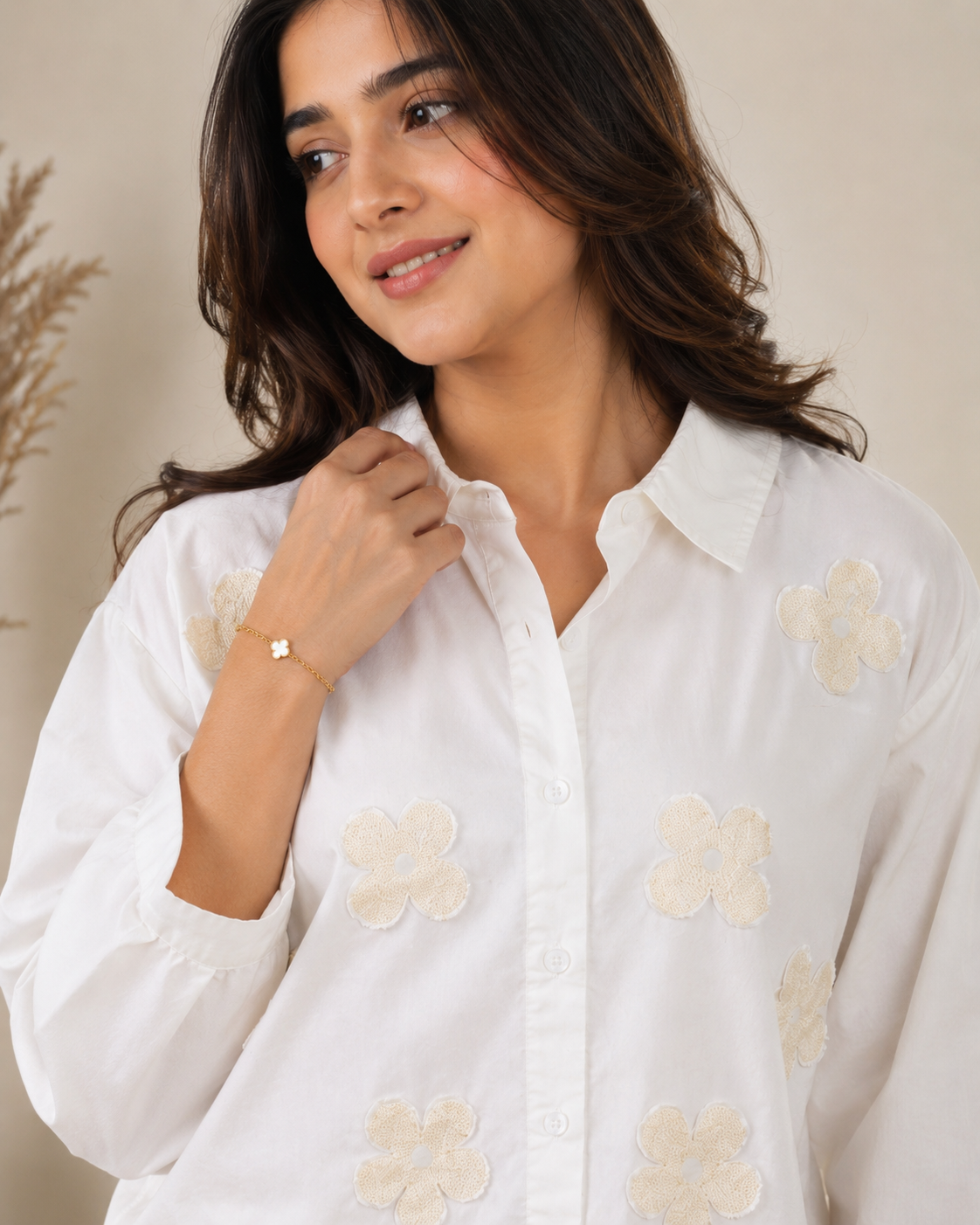 Ivory Bloom Premium Cotton Shirt
