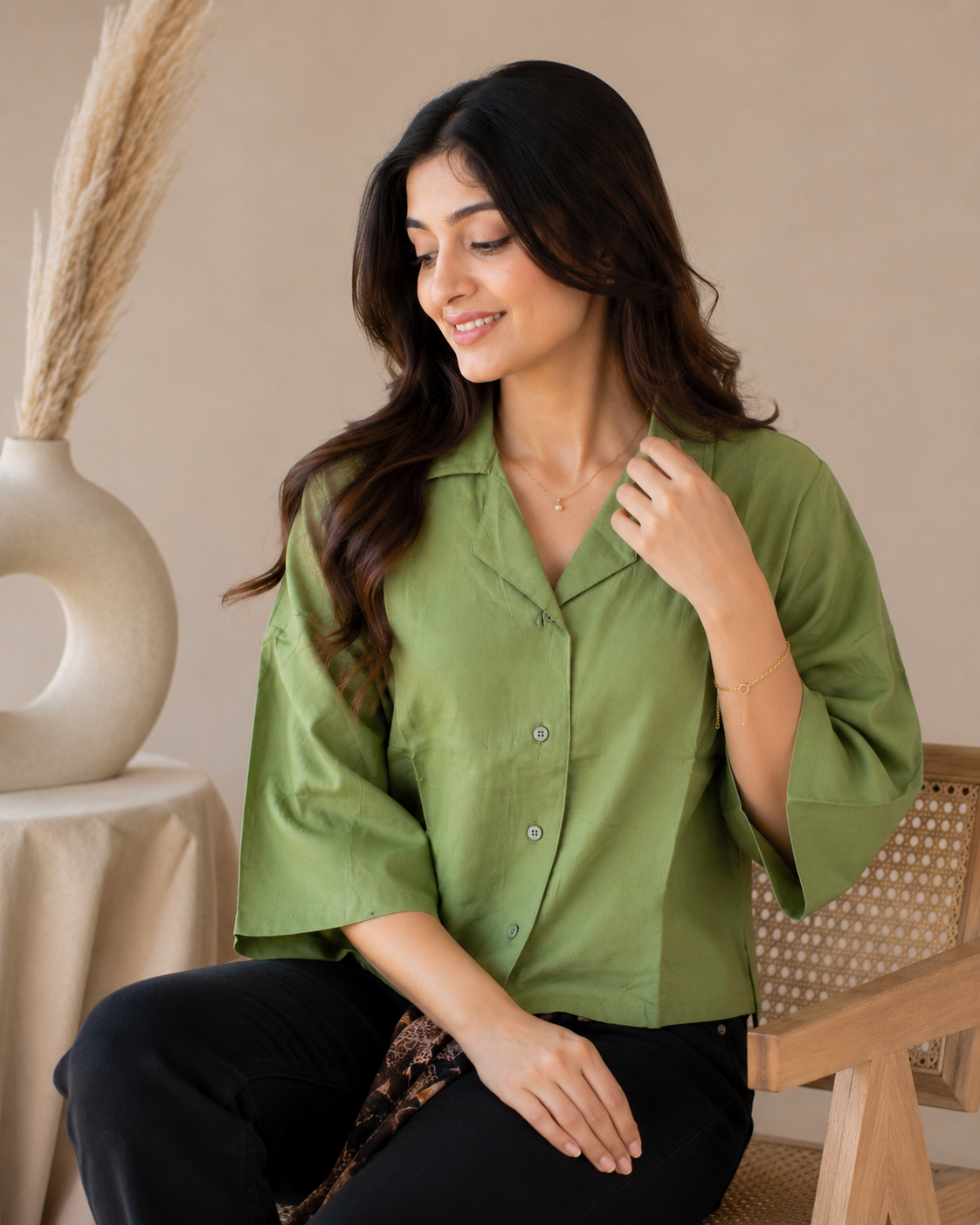 Olive Luxe Tie-Up Shirt Top