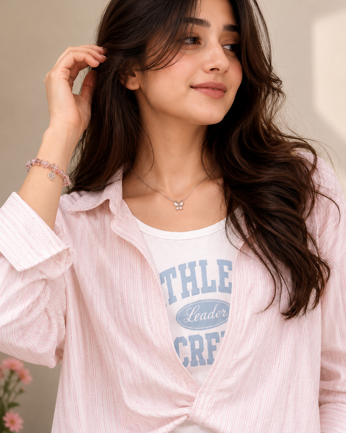 Pink Striped Layered Wrap Top 💗