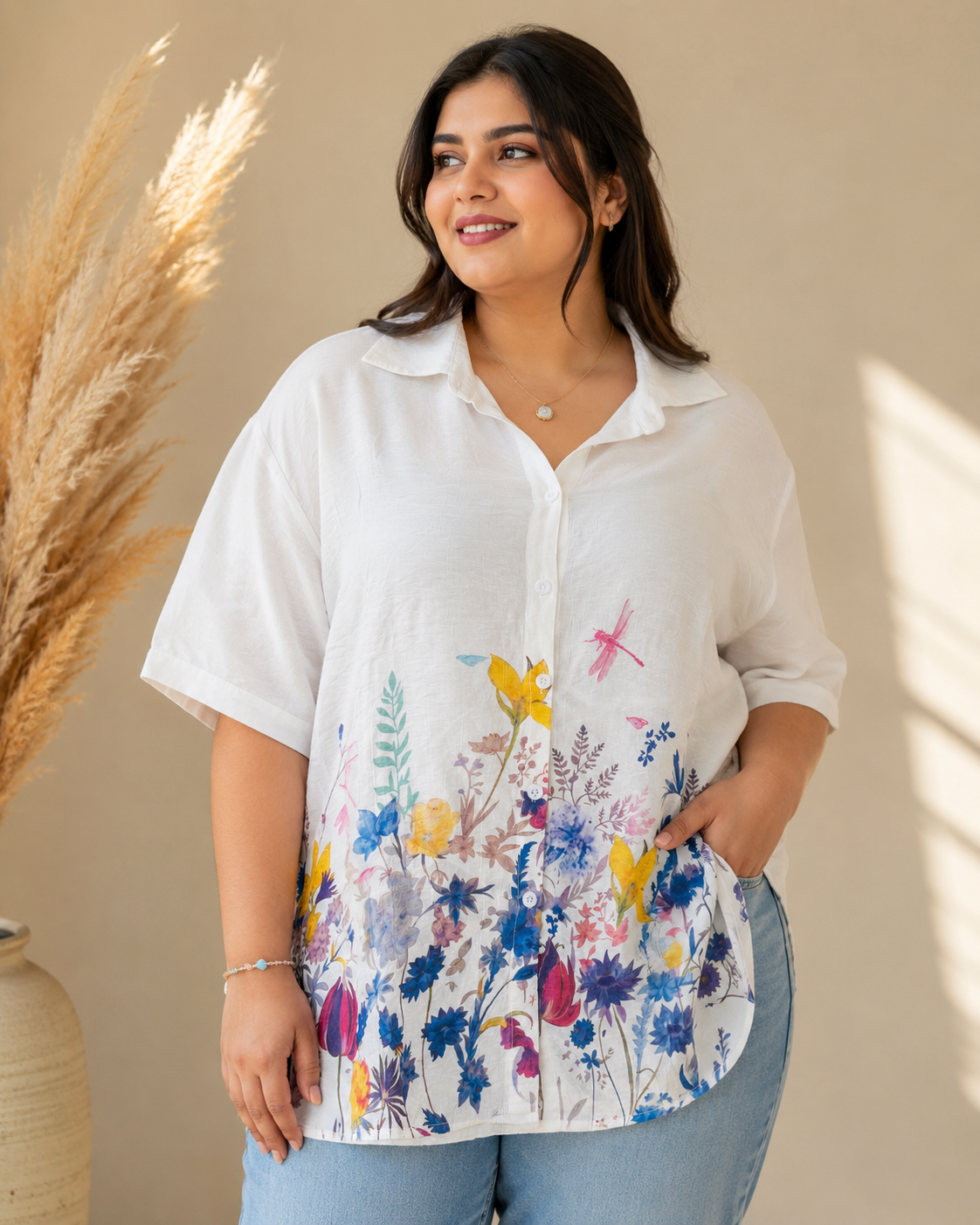 Floral Printed Oversized Shirt Top