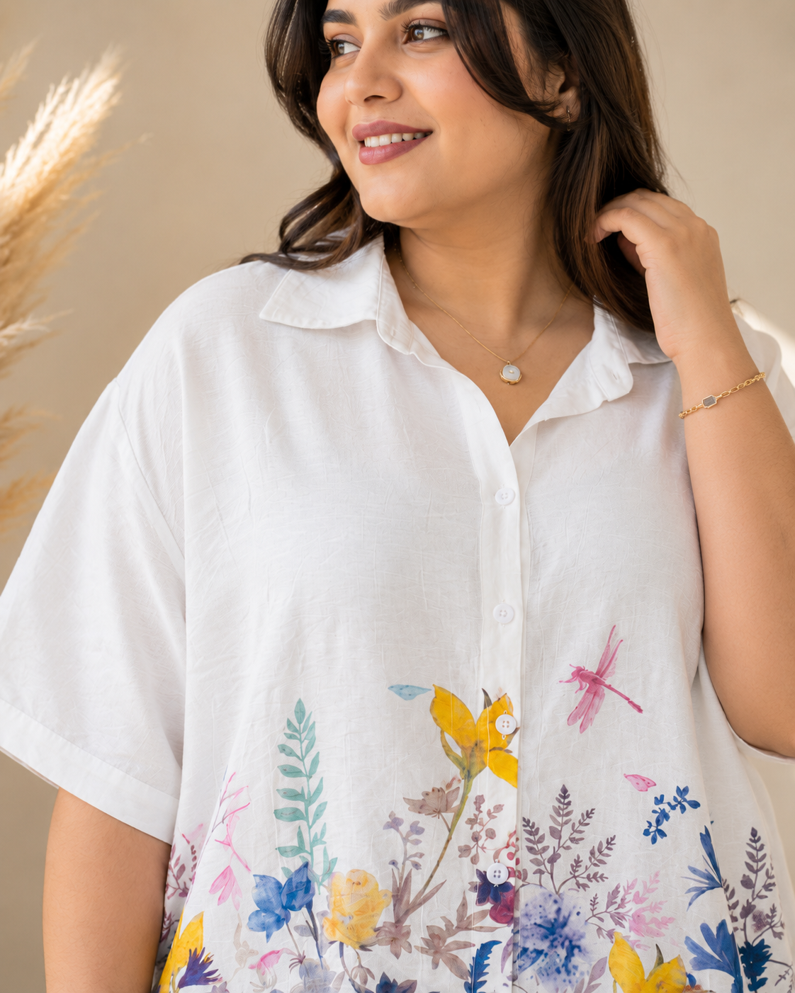 Floral Printed Oversized Shirt Top