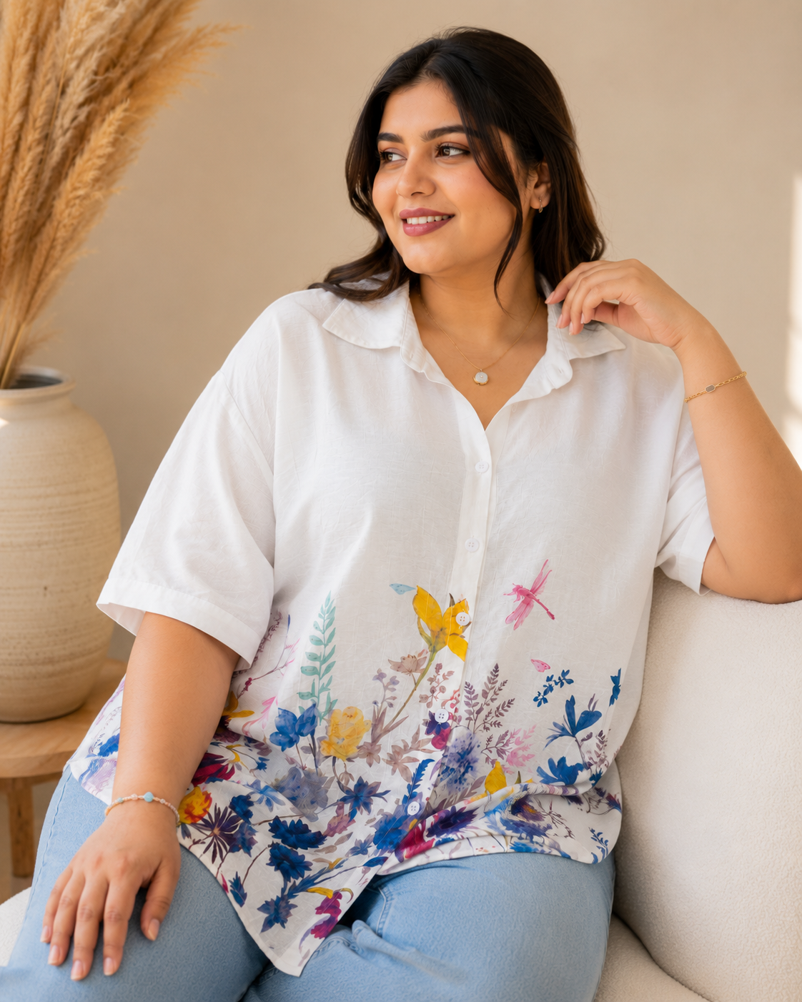 Floral Printed Oversized Shirt Top