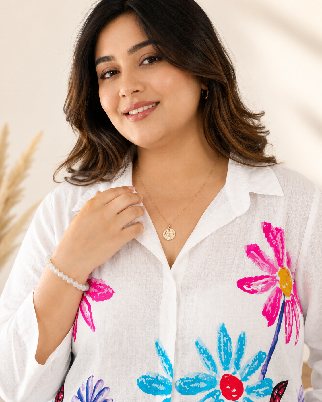 Floral Handpaint Style Plus Size Shirt Top