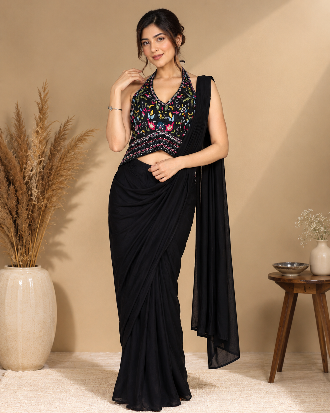 Midnight Bloom Ready-To-Wear Drape Saree