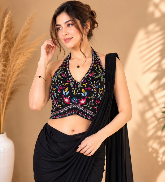 Midnight Bloom Ready-To-Wear Drape Saree