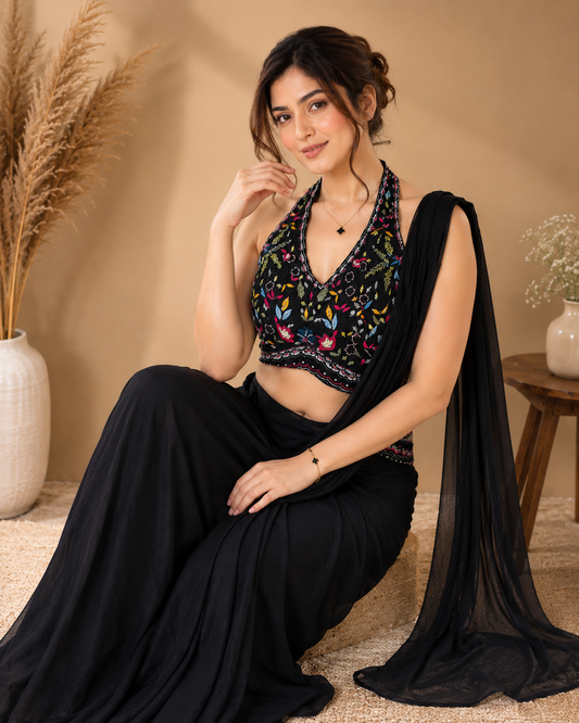 Midnight Bloom Ready-To-Wear Drape Saree