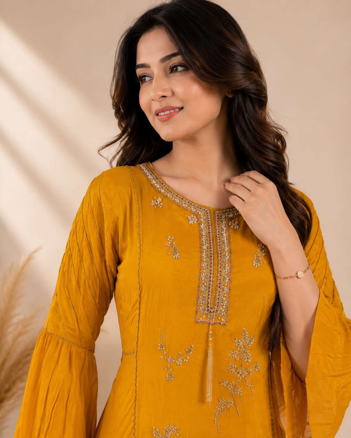 Mustard Yellow Handwork Palazzo Set