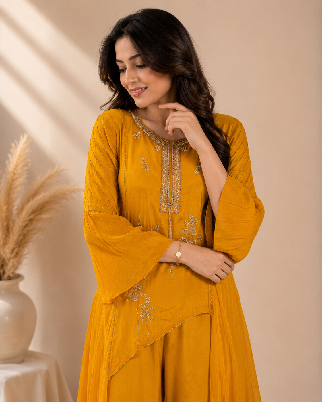 Mustard Yellow Handwork Palazzo Set