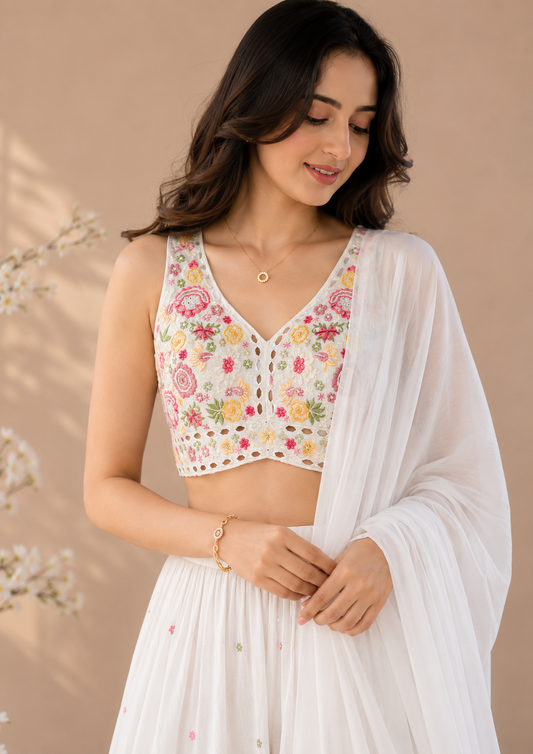 Ivory Bloom Embroidered Divider Palazzo Set