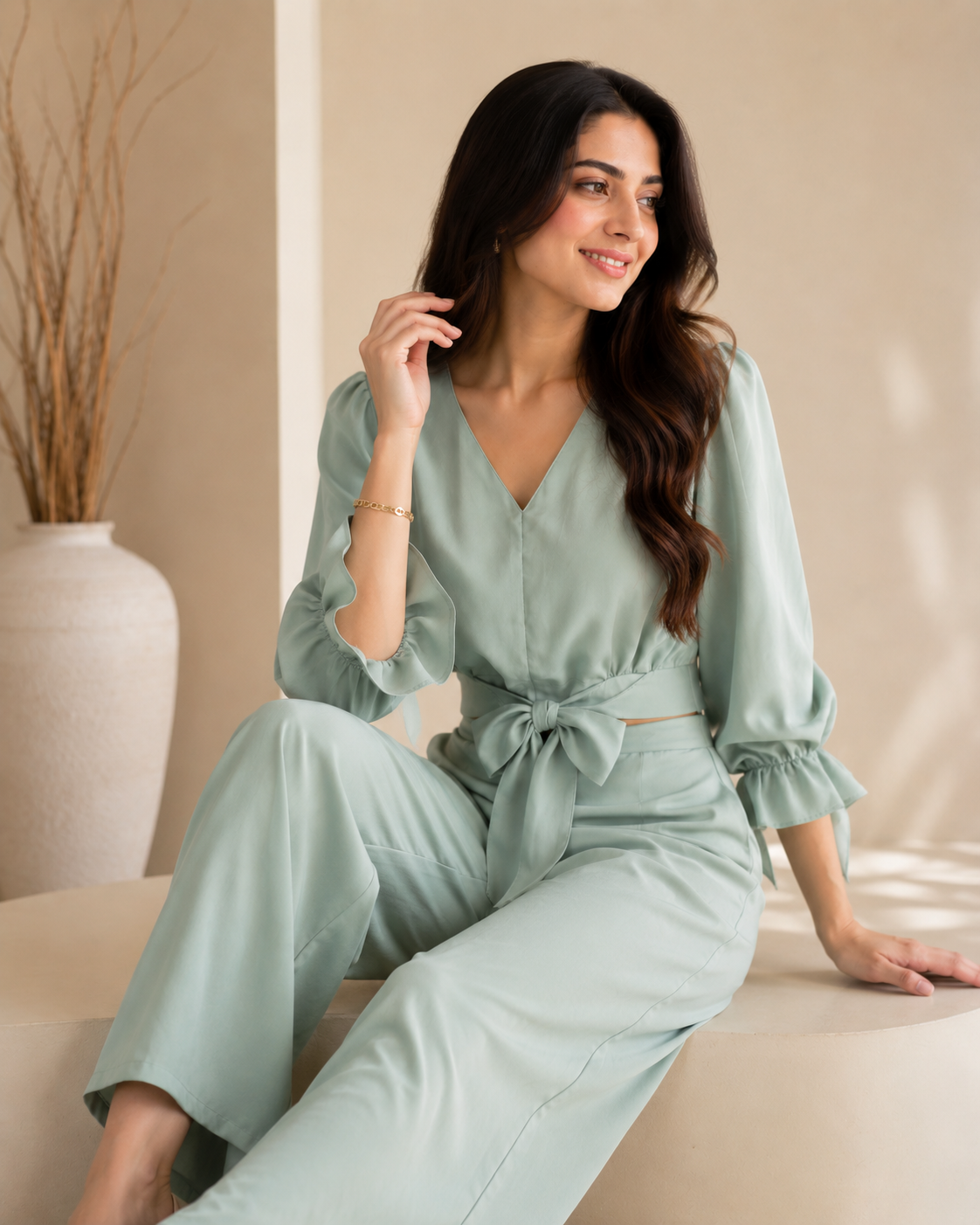Sage Satin Co-Ord Set