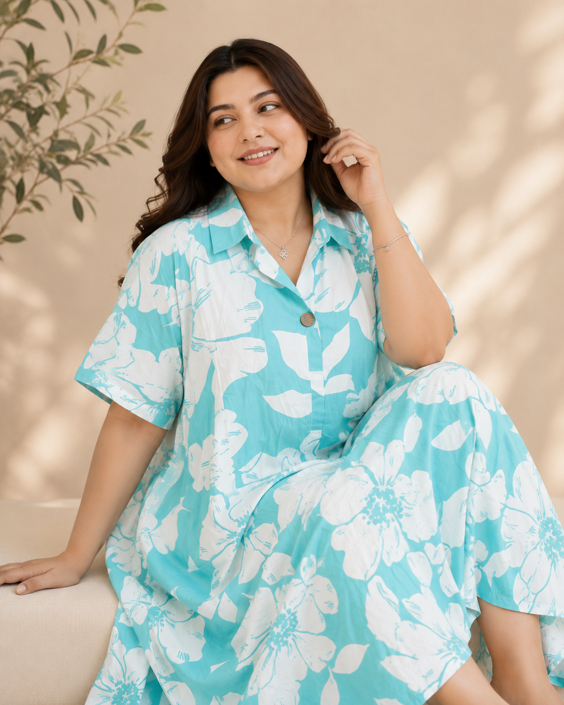 Aqua Bloom Plus Size One Piece Dress – 6XL