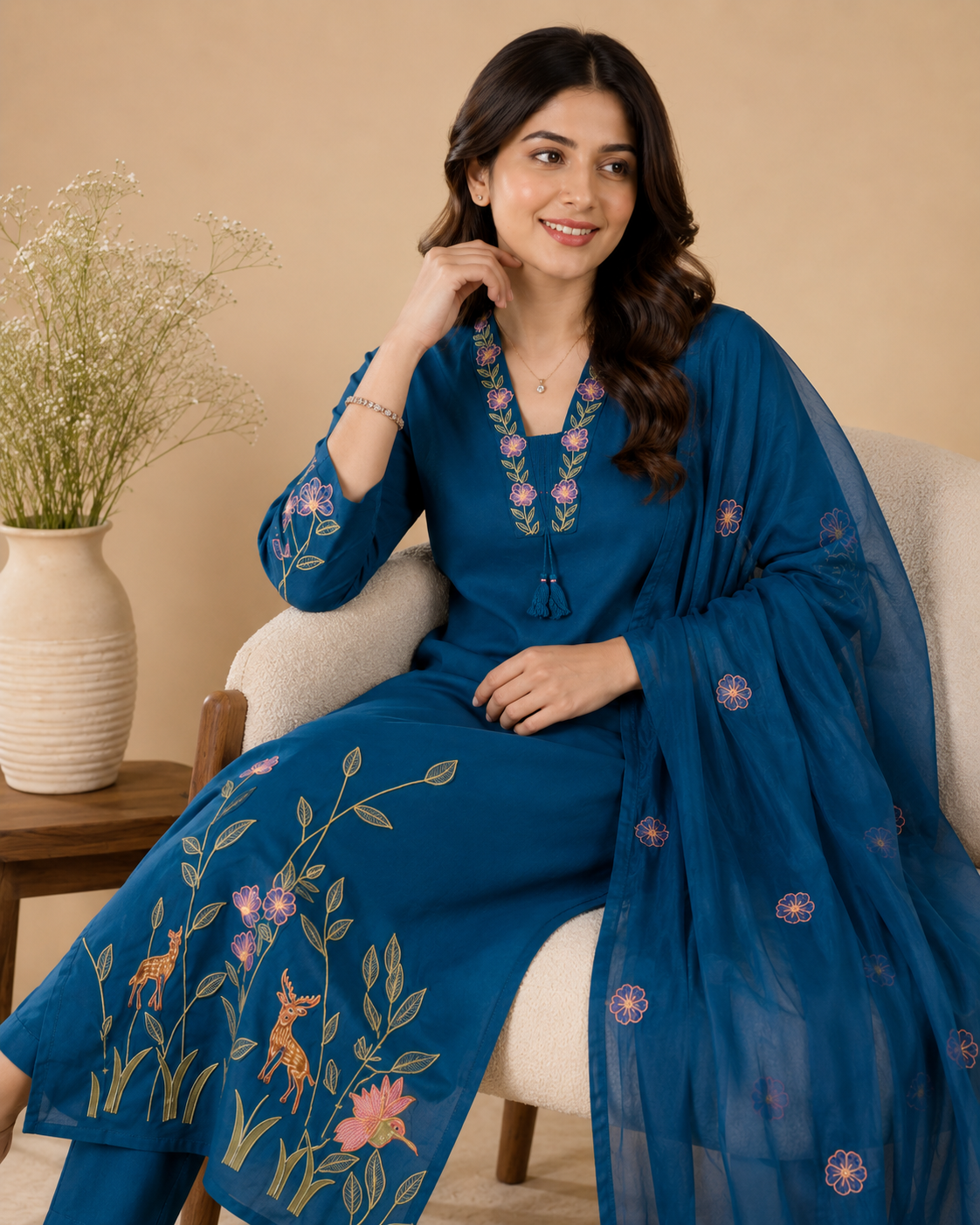 Teal Embroidered Kurta Set with Dupatta