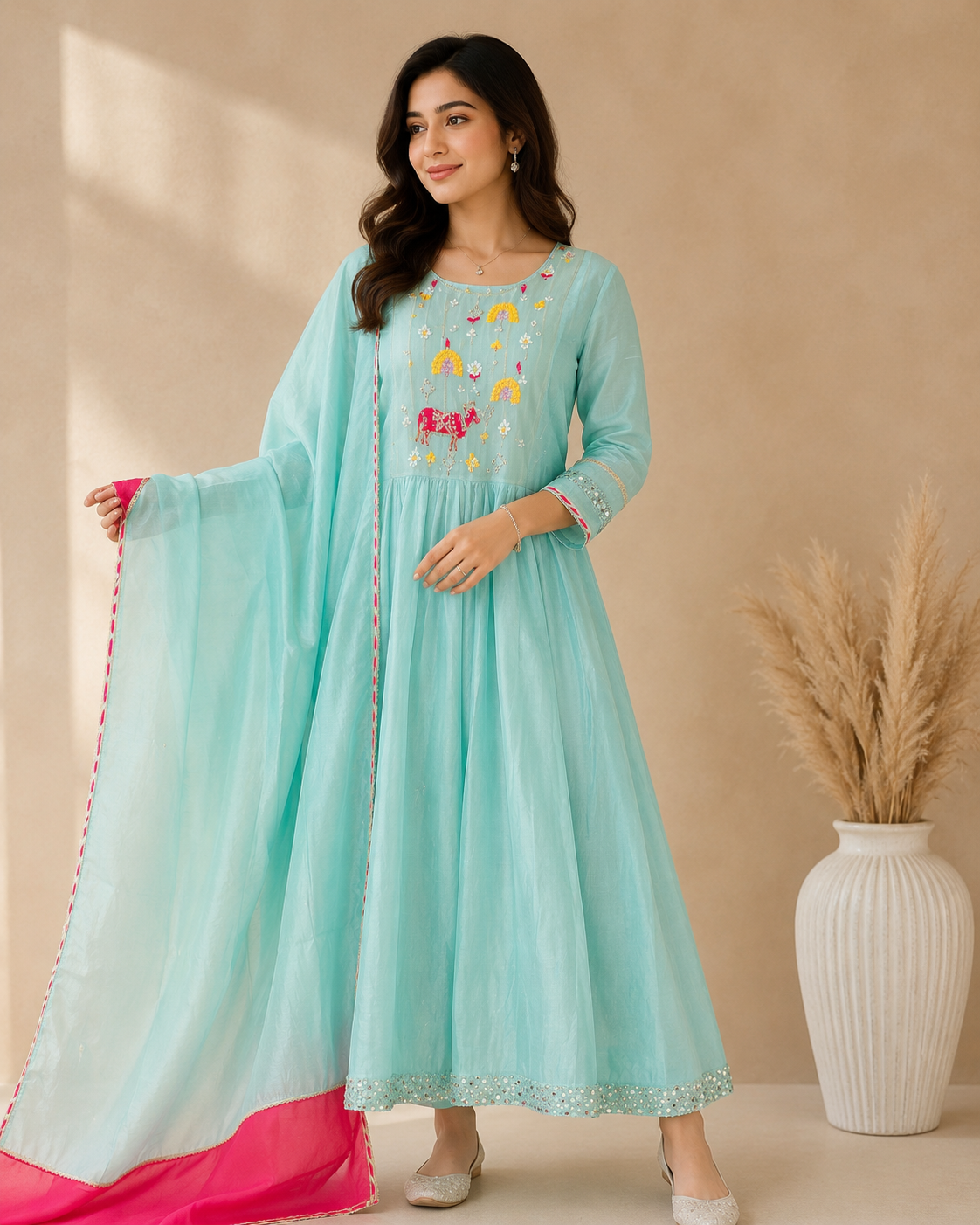 Premium Luxury Mul-Chanderi Kurti Set