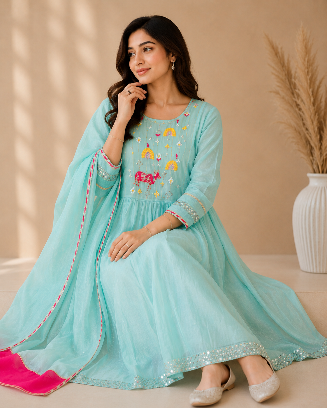 Premium Luxury Mul-Chanderi Kurti Set