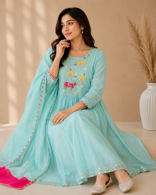 Premium Luxury Mul-Chanderi Kurti Set