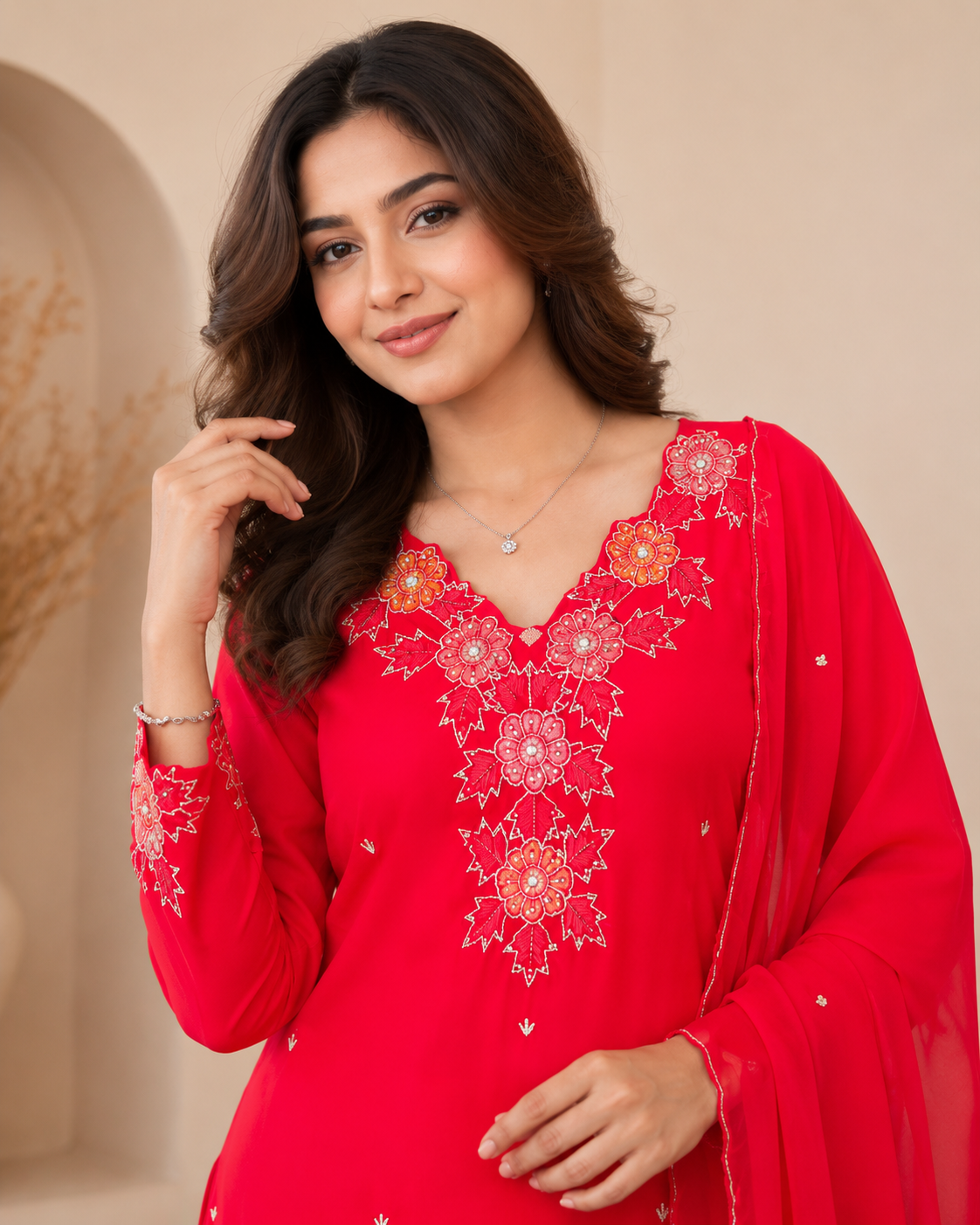 Crimson Luxe Handcrafted Kurti Set