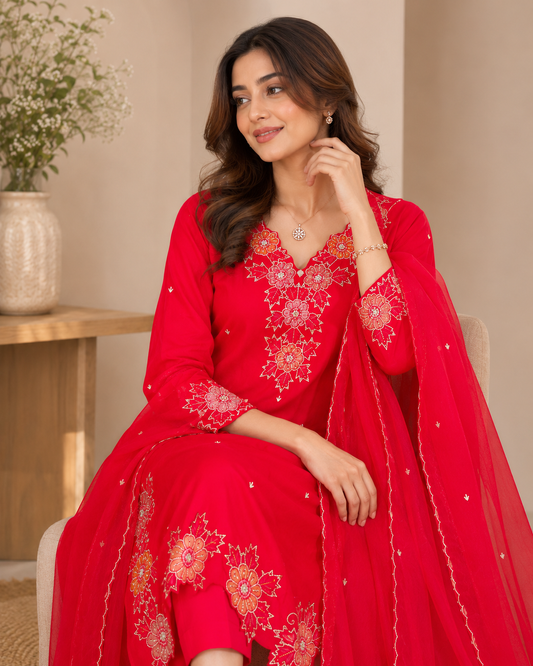 Crimson Luxe Handcrafted Kurti Set