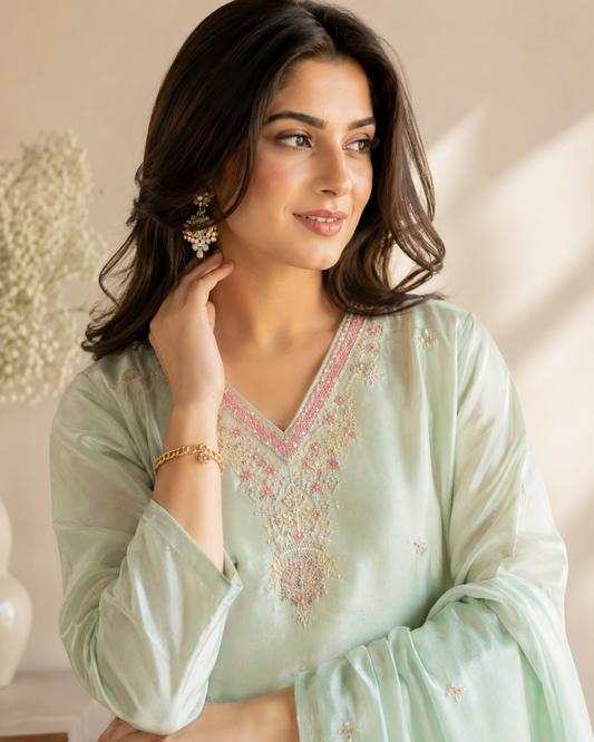 Celestia Mint Handwork Kurti Set