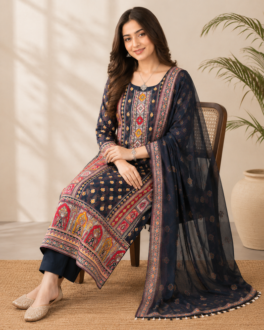 Midnight Muse Printed Kurti Set