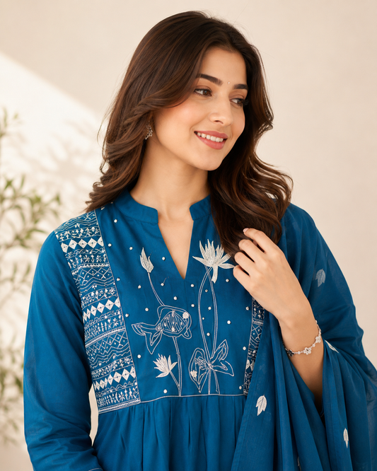 Elegant Teal Embroidered Kurta Set