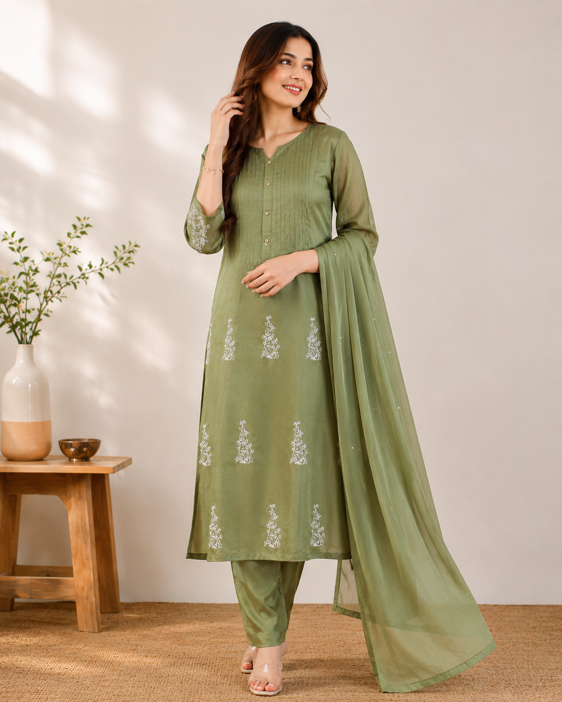 Olive Grace Embroidered Kurta Set