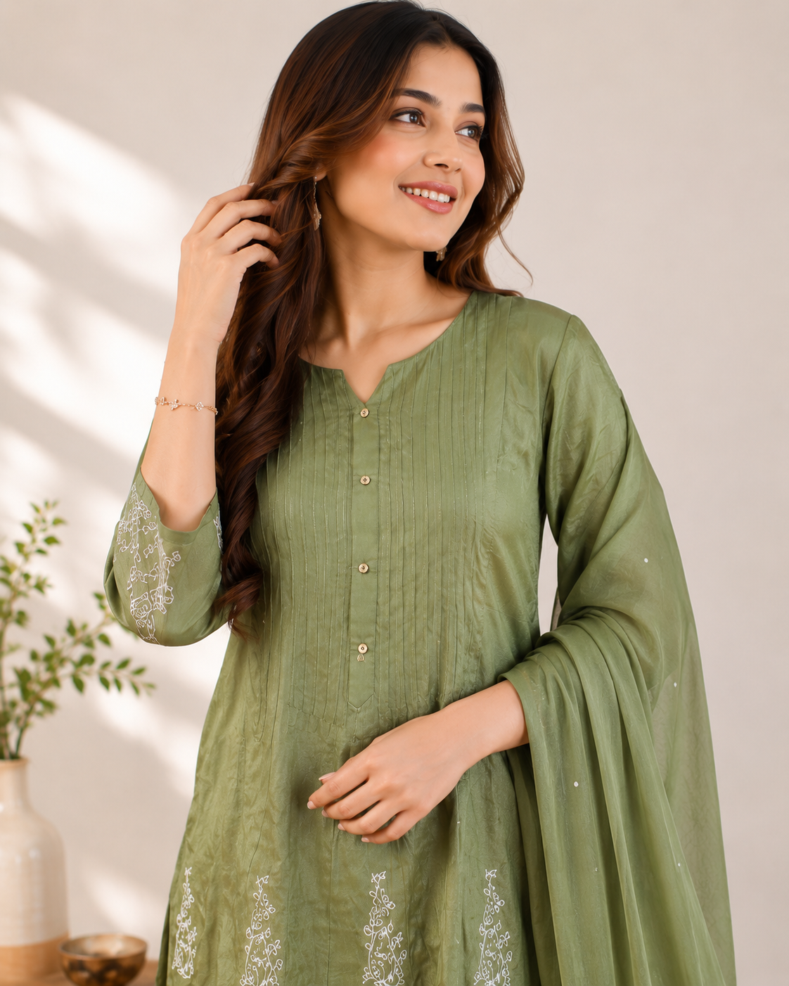 Olive Grace Embroidered Kurta Set