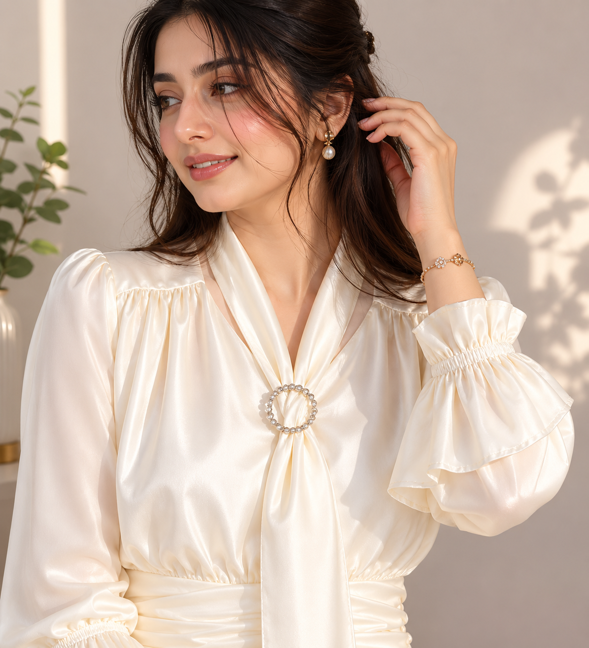 Ivory Grace Tie-Neck Satin Top