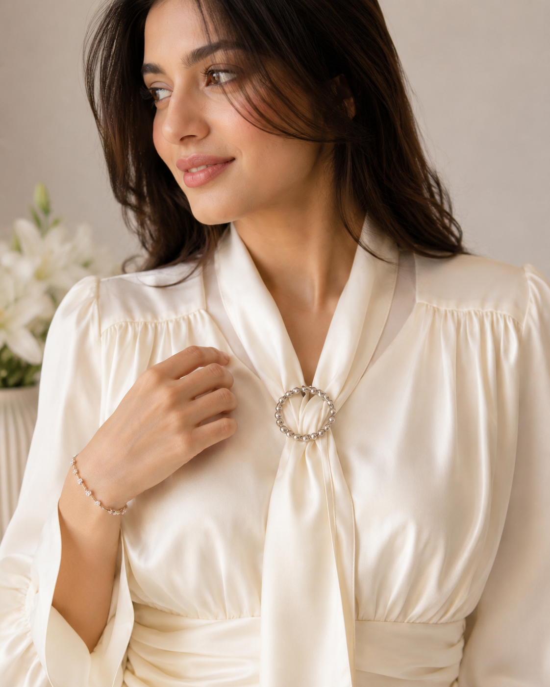 Ivory Grace Tie-Neck Satin Top