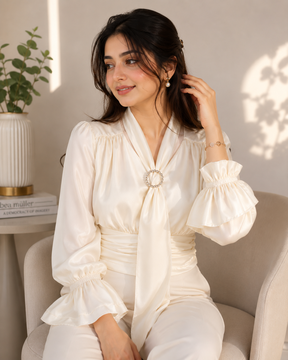 Ivory Grace Tie-Neck Satin Top