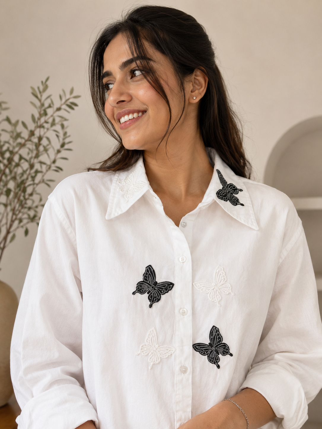 Butterfly White Denim  Shirt