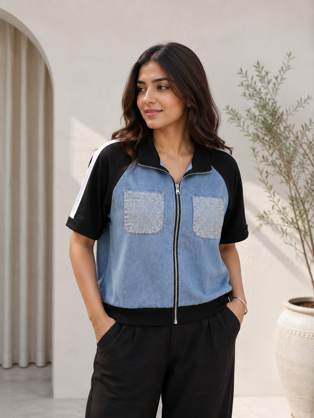 Premium Denim Partywear Top