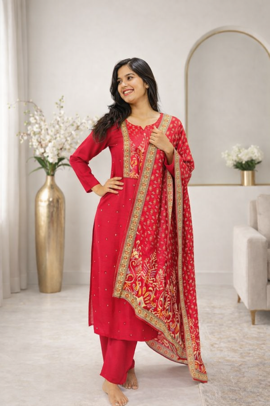 Must have Red Kurti set with heavy dupatta