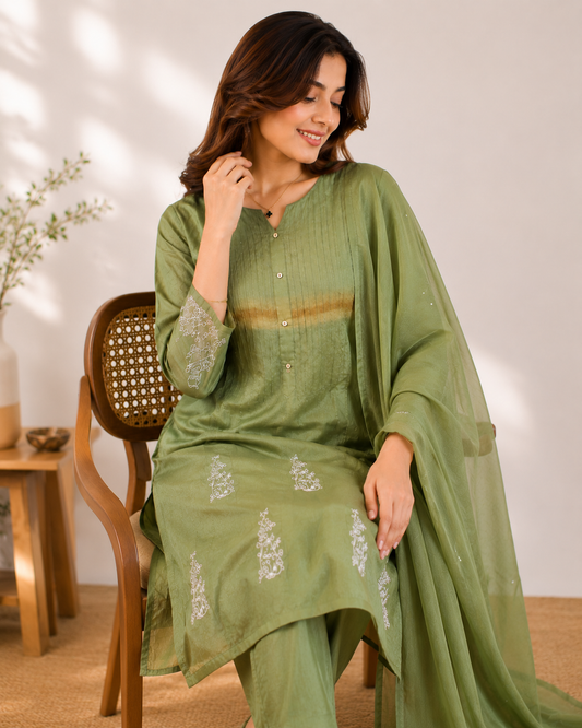 Olive Grace Embroidered Kurta Set