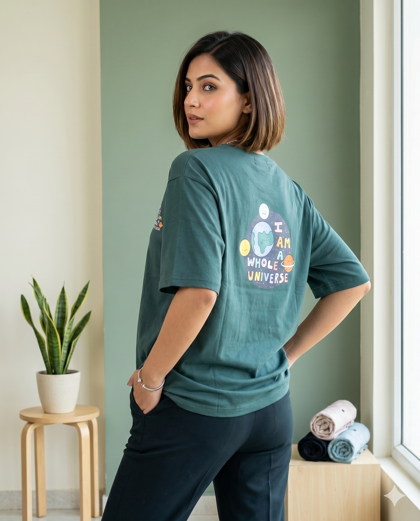 "I Am A Whole Universe" Oversized Graphic Tee – Dark Teal