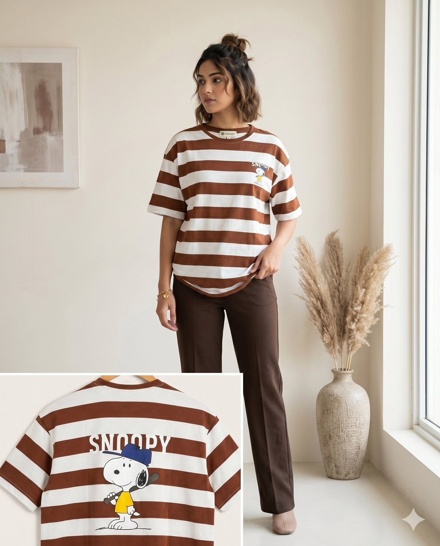 Snoopy Baseball Edition Unisex Oversized Striped T-Shirt