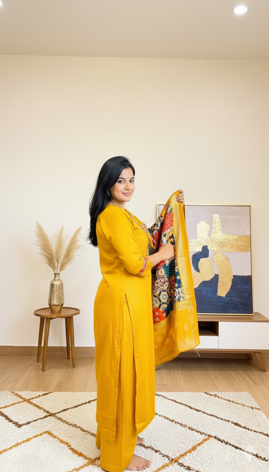 Kalamkari Patchwork Kurti Set
